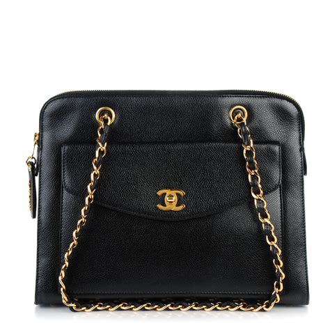 CHANEL Caviar Flap Shoulder Bag Black 